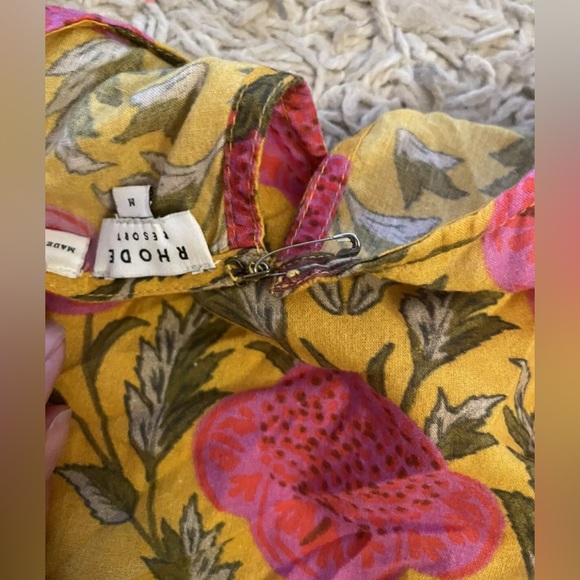RHODE RESORT Ella pink yellow floral long sleeve knee length dress medium m - Picture 7 of 7